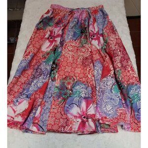 Flint & Moss Womens Geometric Floral Flared Midi Skirt Large Multicolor Pull-On